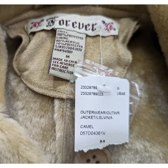 Vintage Y2K Coat Tan Faux Suede Fur Shearling Juniors Size M New - Picture 5 of 7